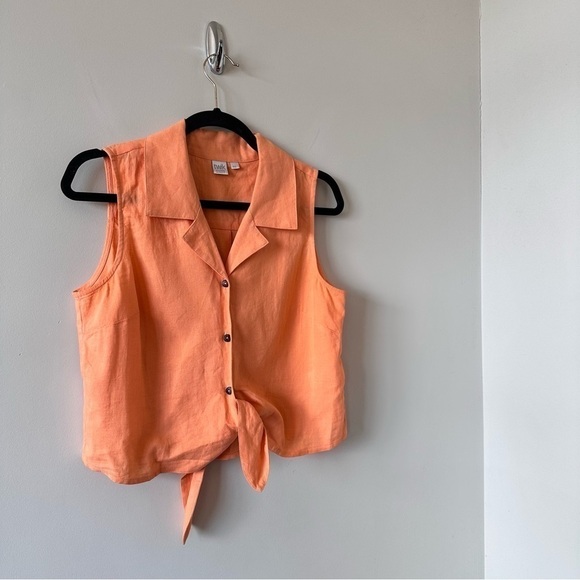 TWIK-LINEN Blend Tie Front Sleeveless Top (Small) - Picture 4 of 8